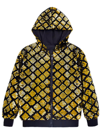 Shiny Sequins Jackets for Men's Long Sleeves Metallic Sparkle Argyle Printed Hooded Jacket