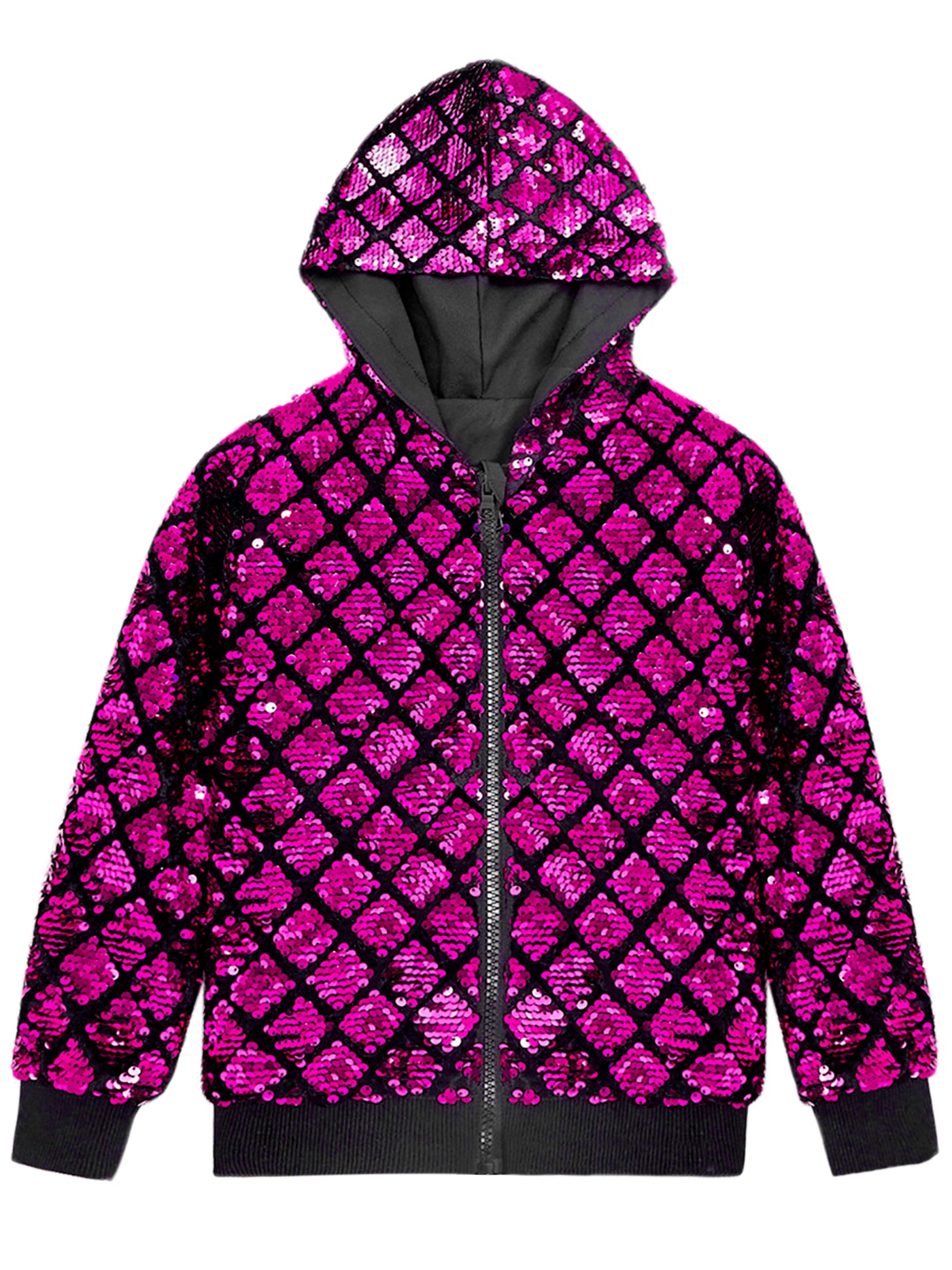 Bublédon Shiny Sequins Jackets for Men's Long Sleeves Metallic Sparkle Argyle Printed Hooded Jacket