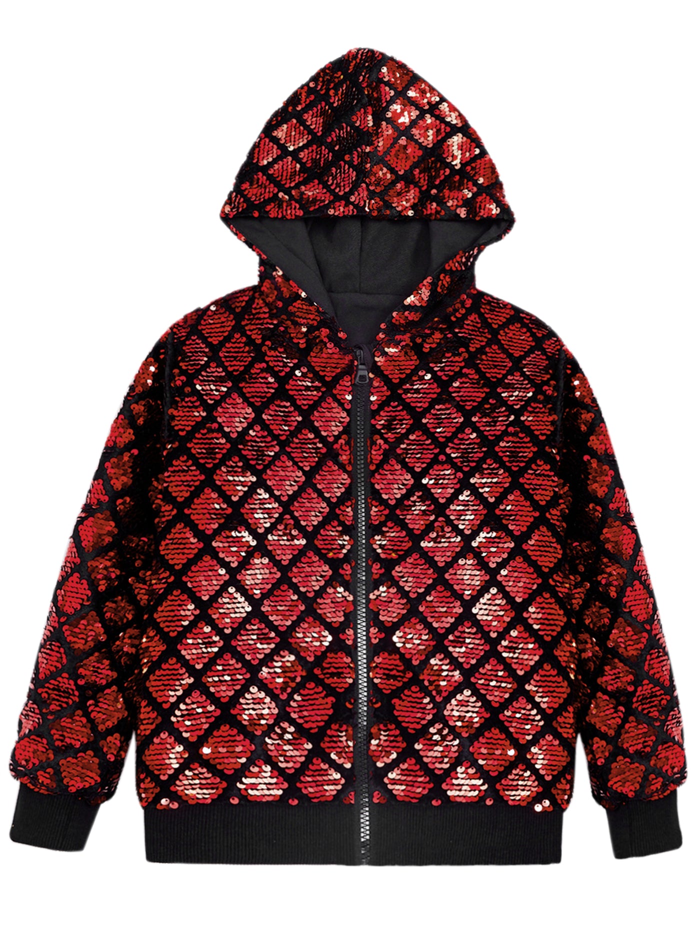 Bublédon Shiny Sequins Jackets for Men's Long Sleeves Metallic Sparkle Argyle Printed Hooded Jacket