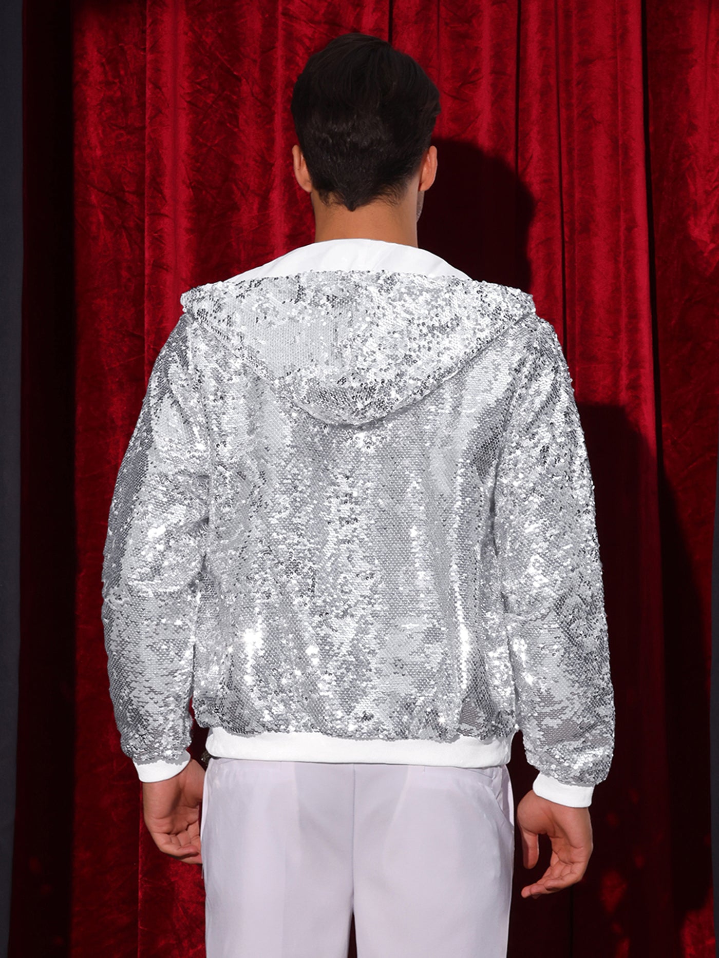 Bublédon Sequins Jacket for Men's Long Sleeves Zip Up Sparkle Metallic Hoodie Jackets