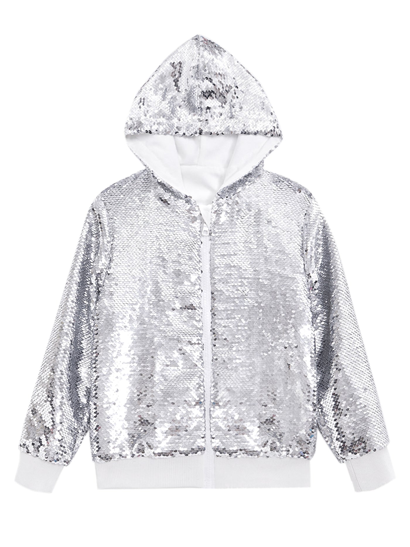 Bublédon Sequins Jacket for Men's Long Sleeves Zip Up Sparkle Metallic Hoodie Jackets