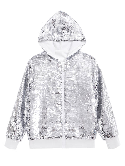 Sequins Jacket for Men's Long Sleeves Zip Up Sparkle Metallic Hoodie Jackets