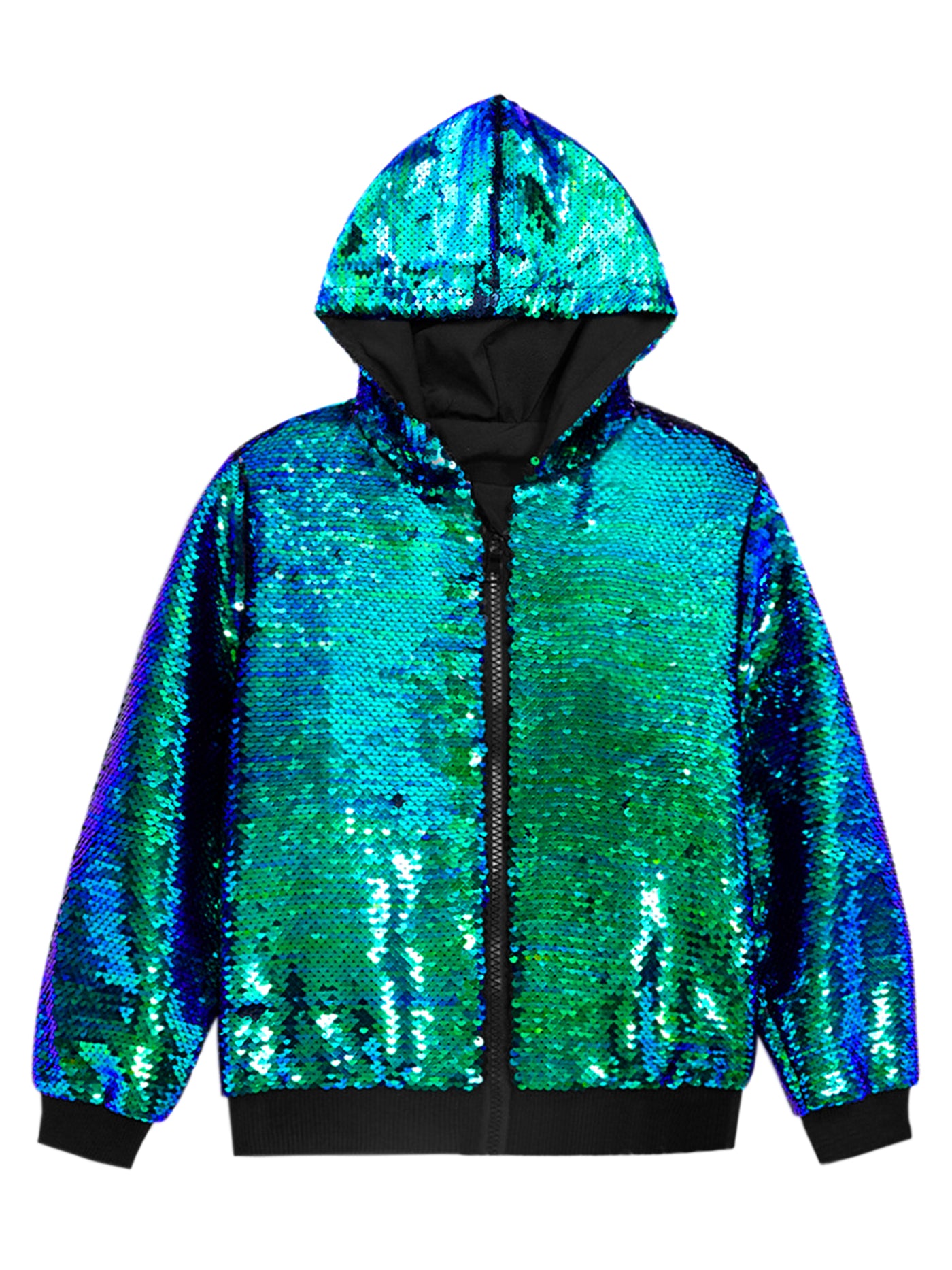 Bublédon Sequins Jacket for Men's Long Sleeves Zip Up Sparkle Metallic Hoodie Jackets