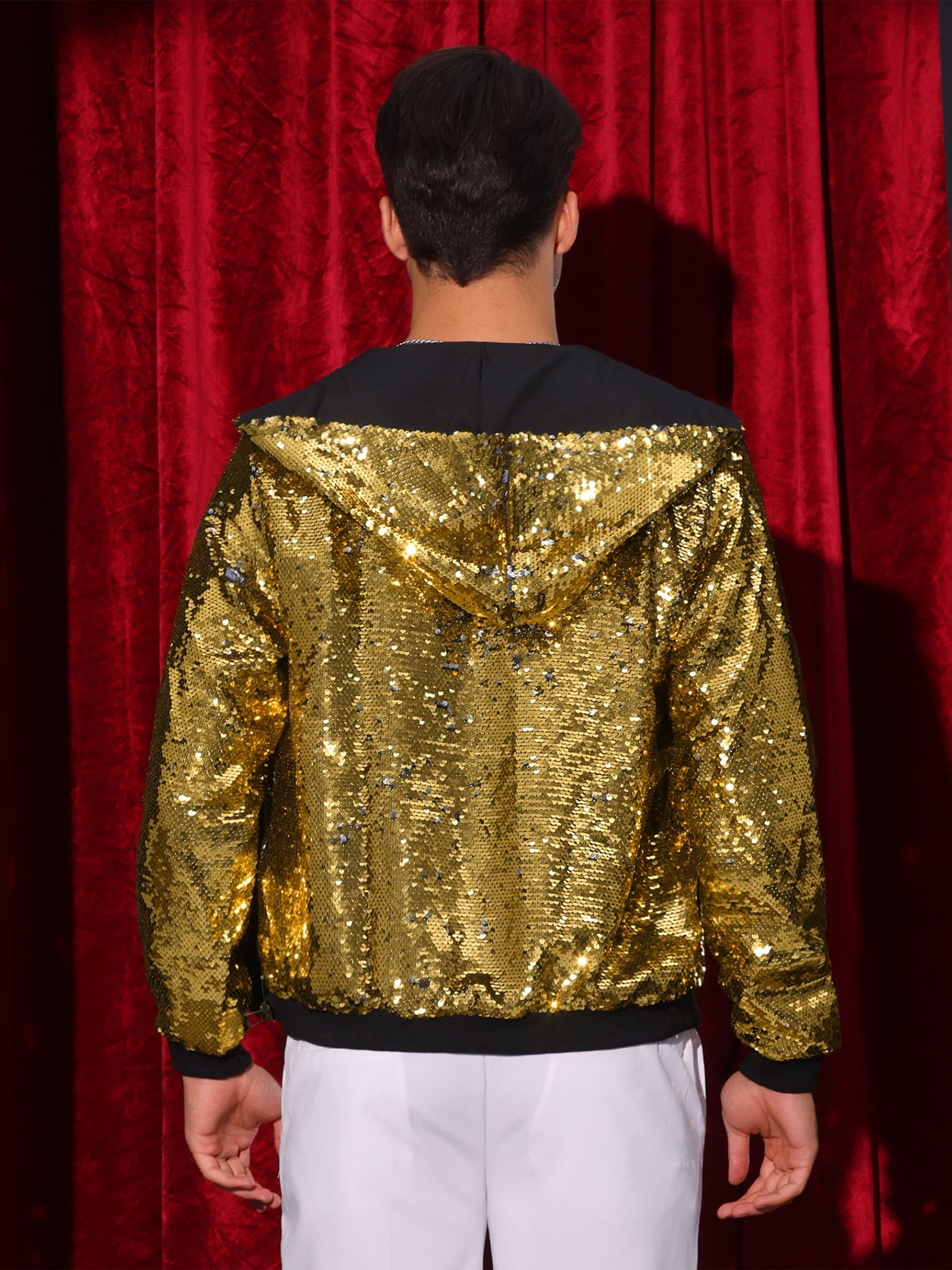 Bublédon Sequins Jacket for Men's Long Sleeves Zip Up Sparkle Metallic Hoodie Jackets