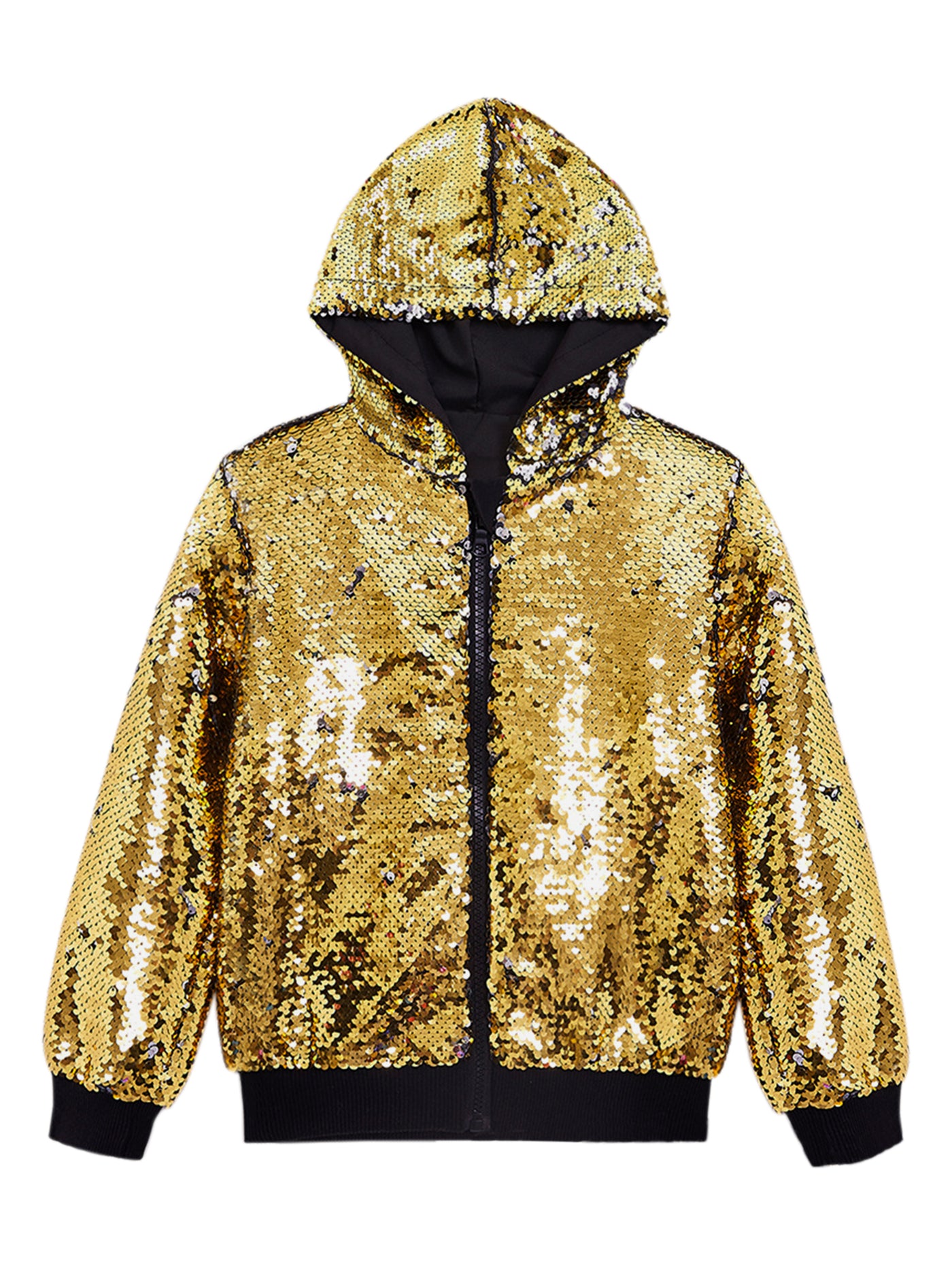 Bublédon Sequins Jacket for Men's Long Sleeves Zip Up Sparkle Metallic Hoodie Jackets