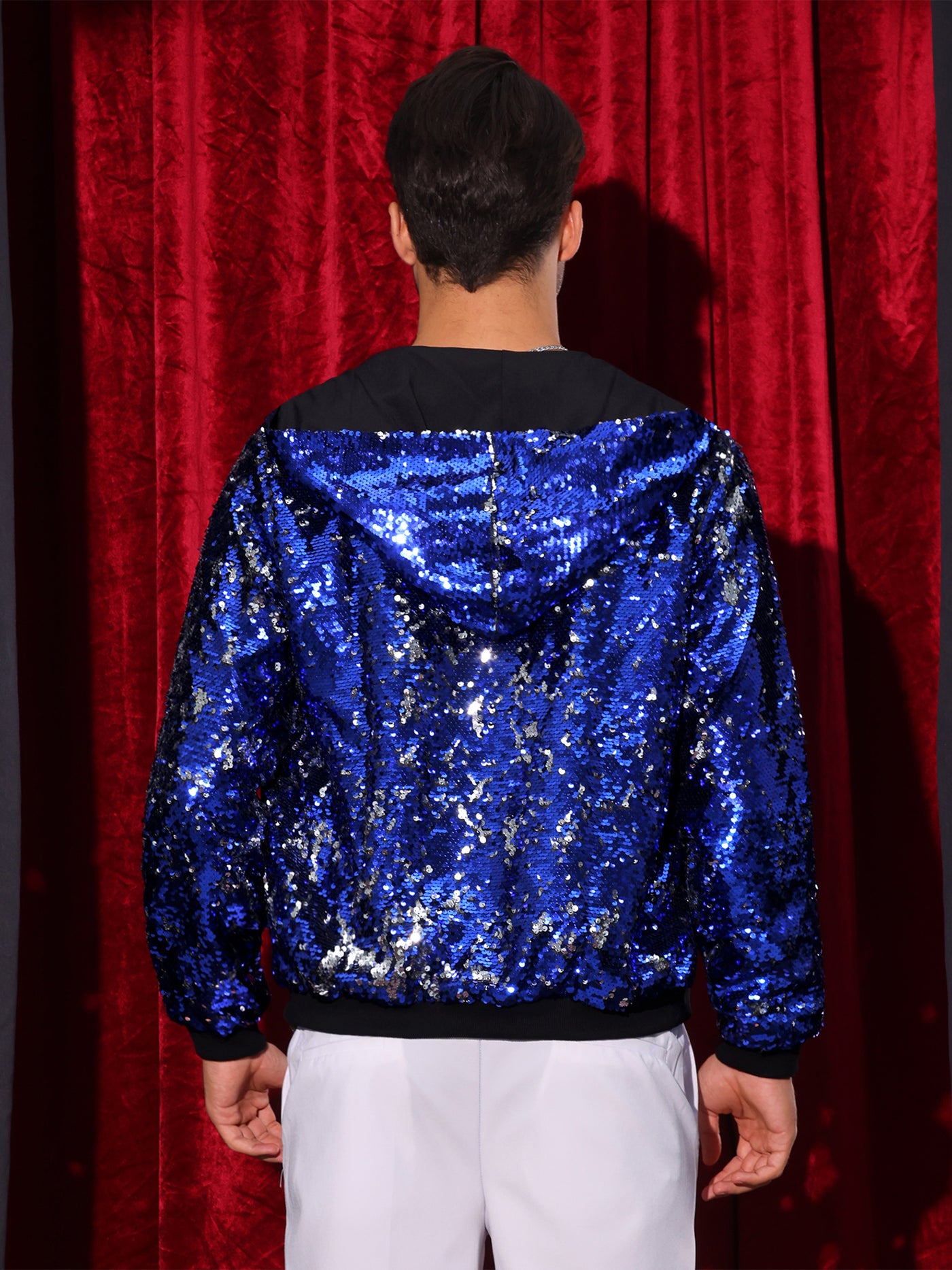 Bublédon Sequins Jacket for Men's Long Sleeves Zip Up Sparkle Metallic Hoodie Jackets