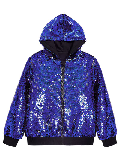 Sequins Jacket for Men's Long Sleeves Zip Up Sparkle Metallic Hoodie Jackets