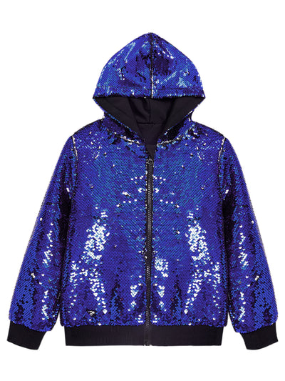 Sequins Jacket for Men's Long Sleeves Zip Up Sparkle Metallic Hoodie Jackets