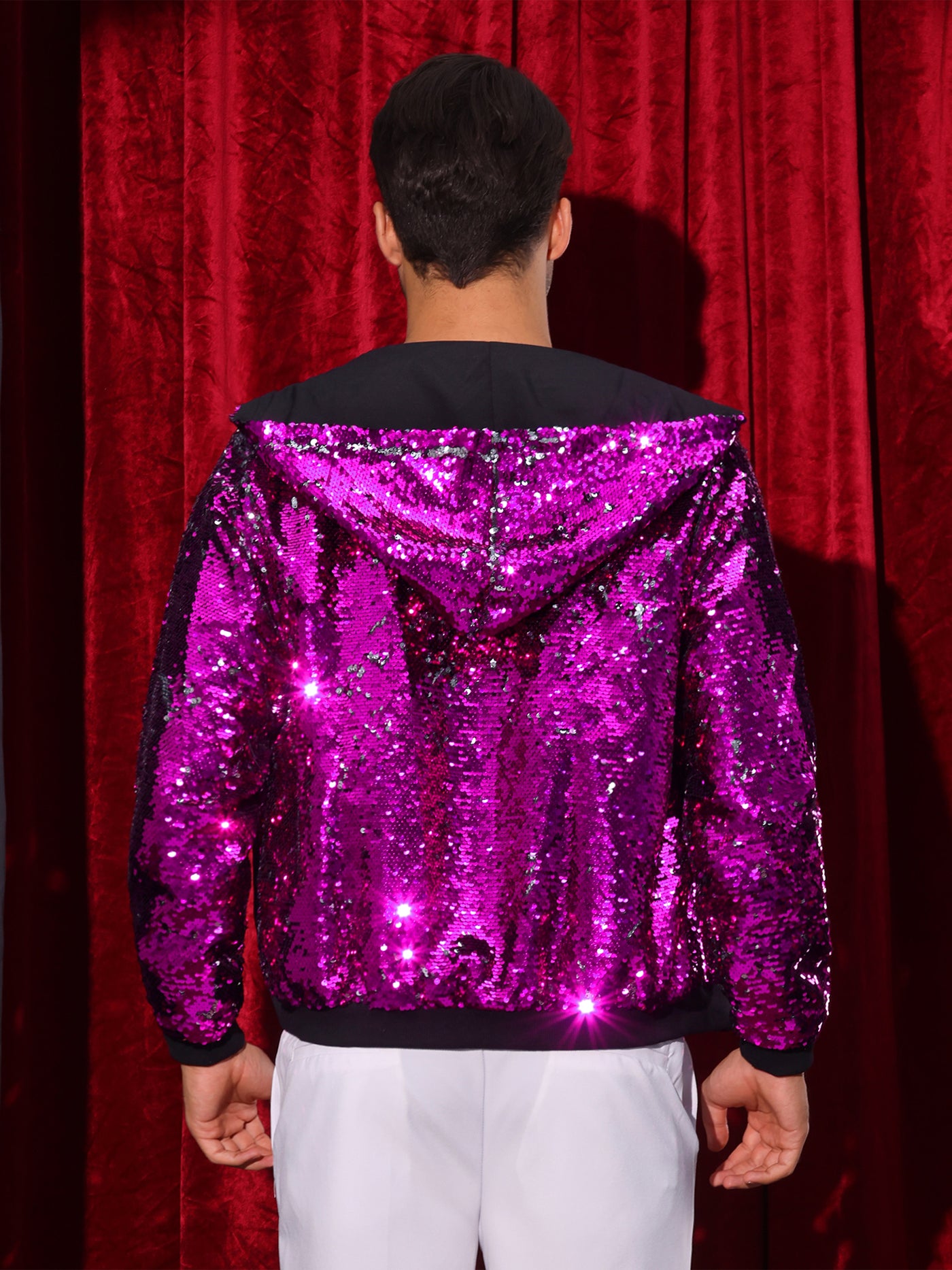 Bublédon Sequins Jacket for Men's Long Sleeves Zip Up Sparkle Metallic Hoodie Jackets