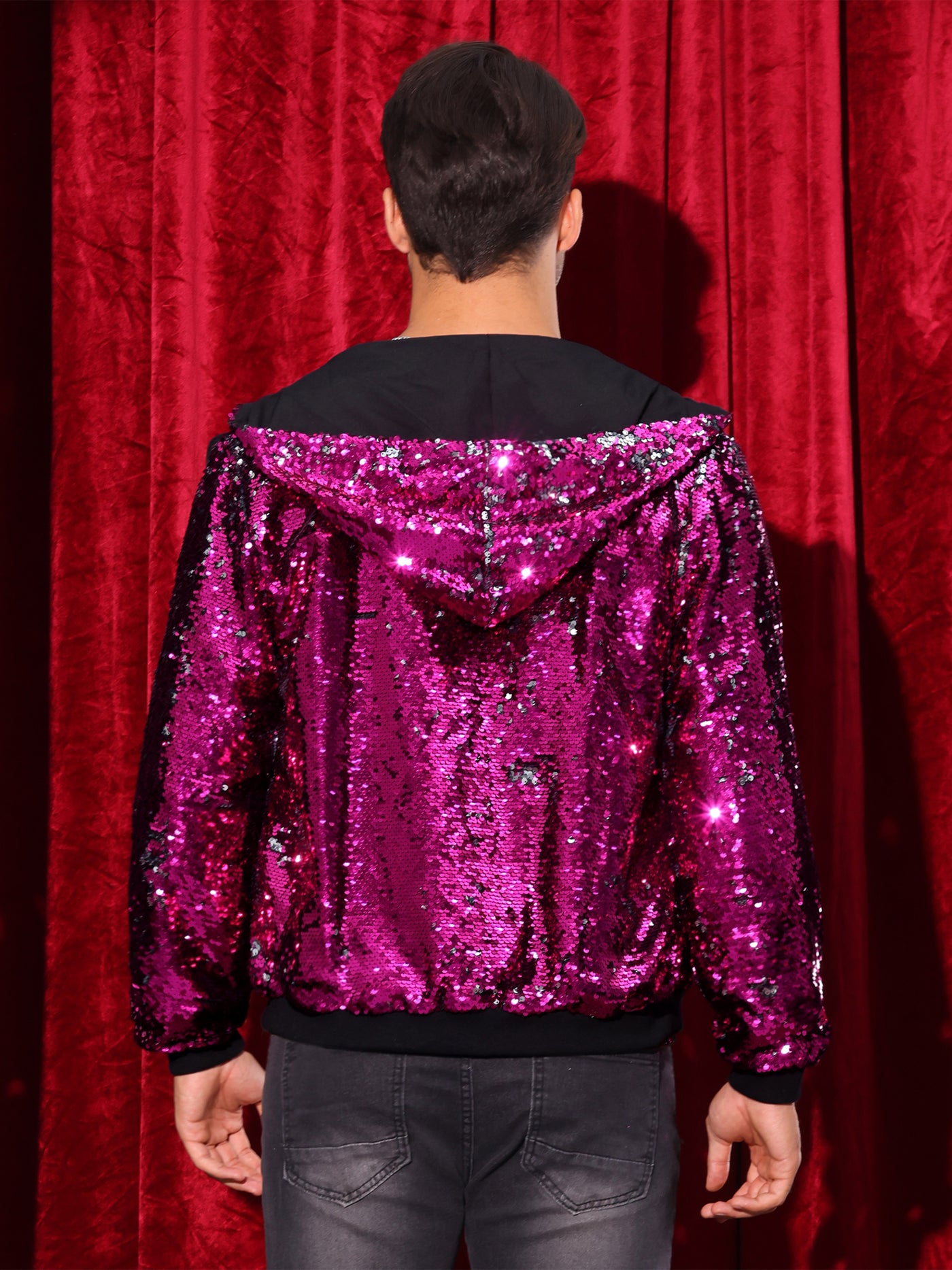 Bublédon Sequins Jacket for Men's Long Sleeves Zip Up Sparkle Metallic Hoodie Jackets