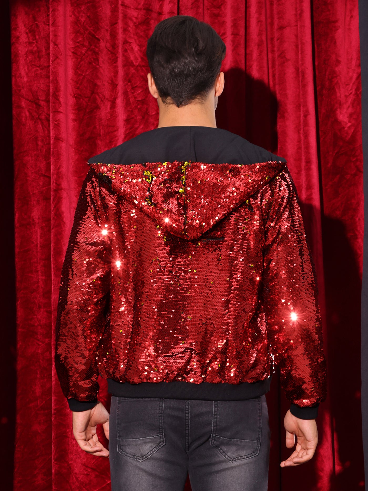 Bublédon Sequins Jacket for Men's Long Sleeves Zip Up Sparkle Metallic Hoodie Jackets