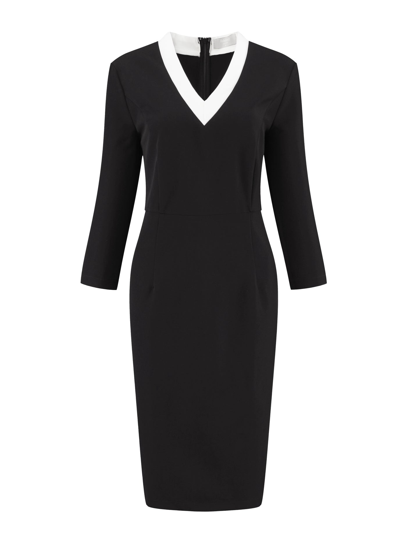 Bublédon Women's 3/4 Sleeve Pencil Dress Contrast Color V Neck Elegant Work Sheath Dresses