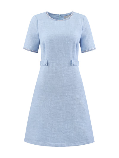 Women's Tweed Dress Round Neck Short Sleeve Elegant Work A-Line Dresses