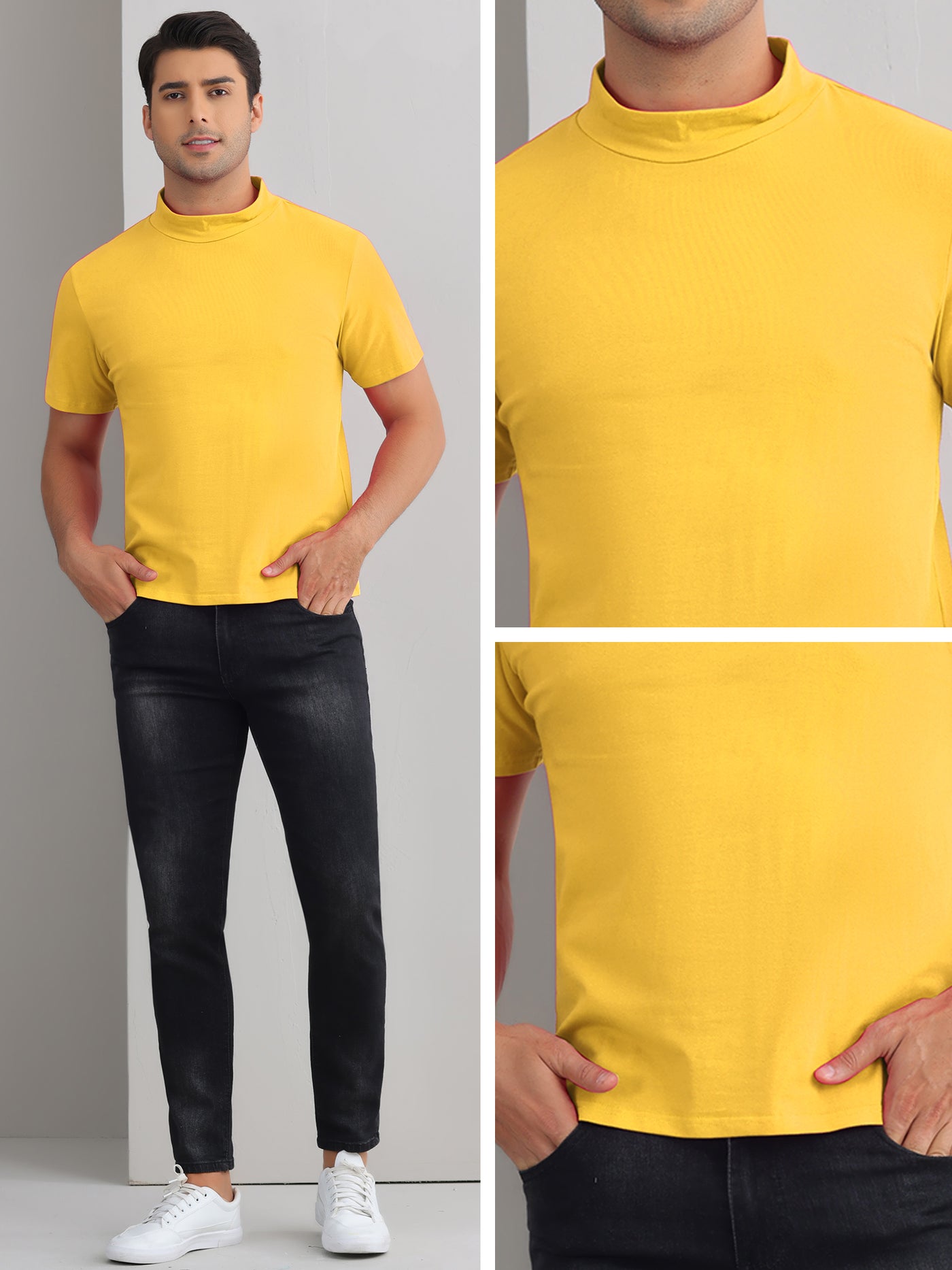 Bublédon Mock Neck T-Shirt for Men's Short Sleeves Turtleneck Summer Basic Pullover Tee Tops