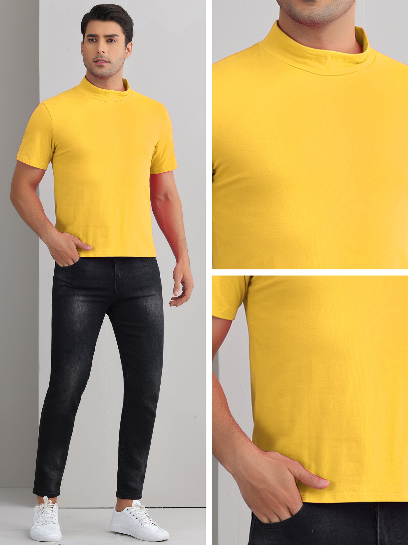 Bublédon Mock Neck T-Shirt for Men's Short Sleeves Turtleneck Summer Basic Pullover Tee Tops