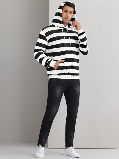 Bublédon Striped Sweatshirt for Men's Long Sleeves Drawstring Hoodie Pullover Sweatshirts