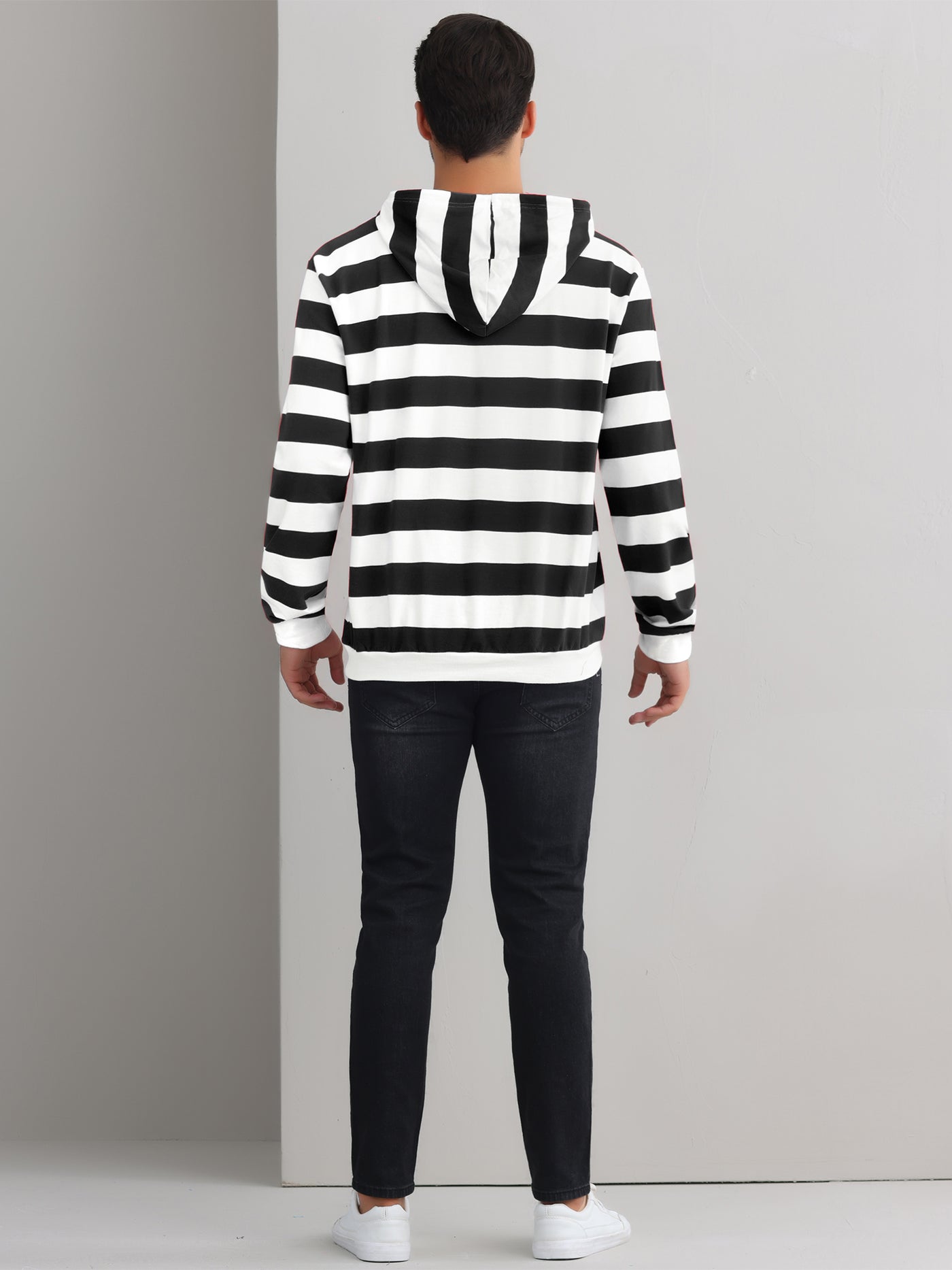 Bublédon Striped Sweatshirt for Men's Long Sleeves Drawstring Hoodie Pullover Sweatshirts