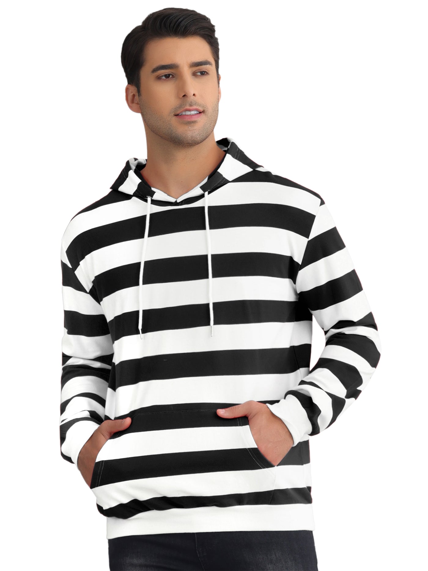 Bublédon Striped Sweatshirt for Men's Long Sleeves Drawstring Hoodie Pullover Sweatshirts