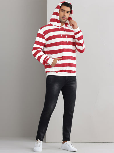 Striped Sweatshirt for Men's Long Sleeves Drawstring Hoodie Pullover Sweatshirts