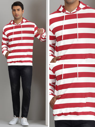 Striped Sweatshirt for Men's Long Sleeves Drawstring Hoodie Pullover Sweatshirts