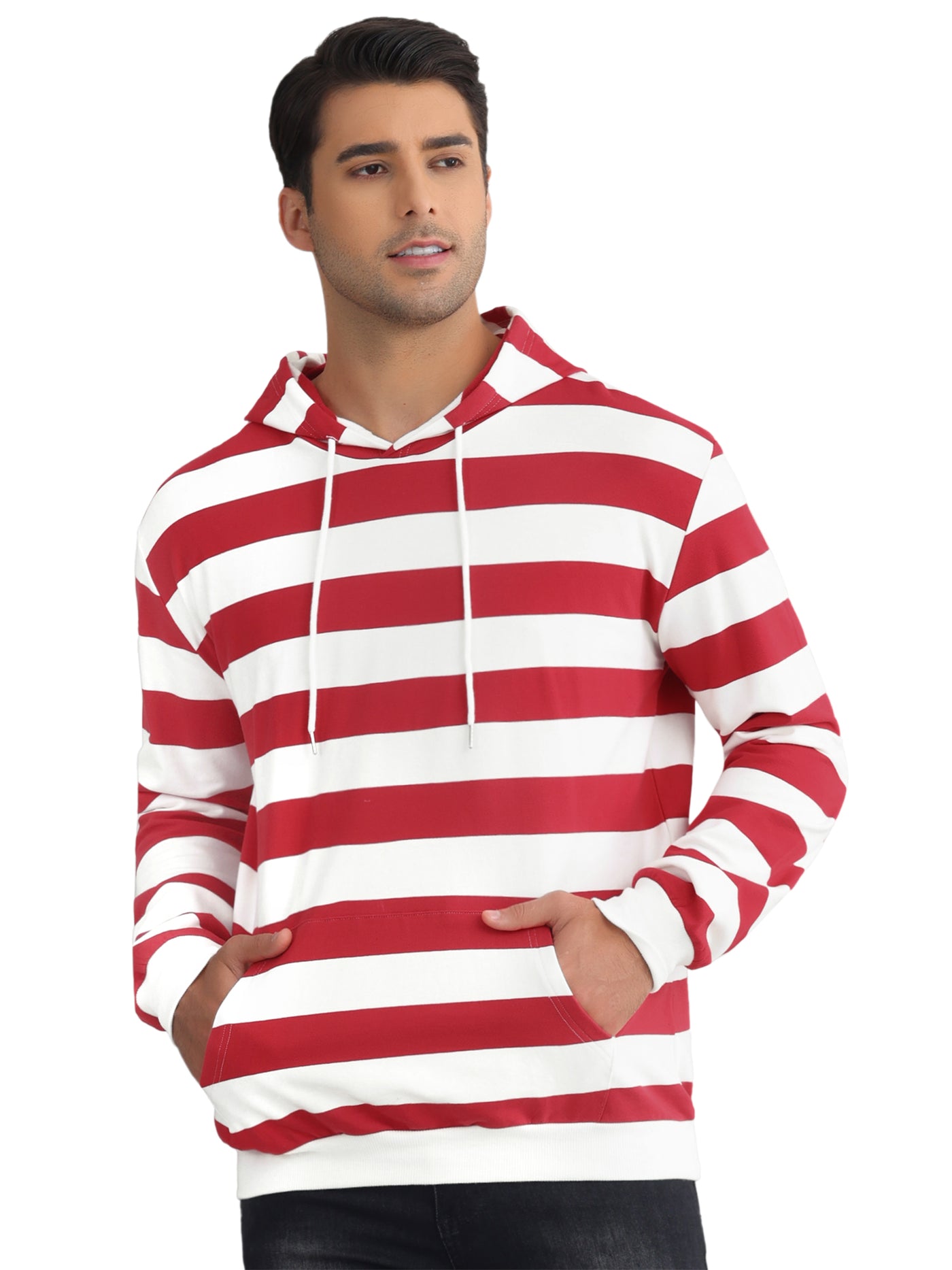 Bublédon Striped Sweatshirt for Men's Long Sleeves Drawstring Hoodie Pullover Sweatshirts