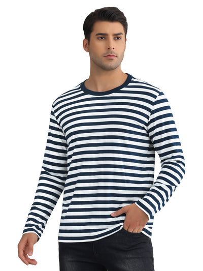 Striped T Shirt for Men's Crew Neck Contrast Color Stripe Printed Pullover Top