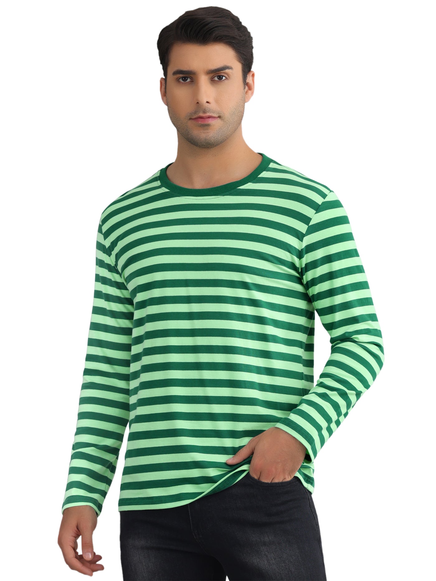 Bublédon Striped T Shirt for Men's Crew Neck Contrast Color Stripe Printed Pullover Top