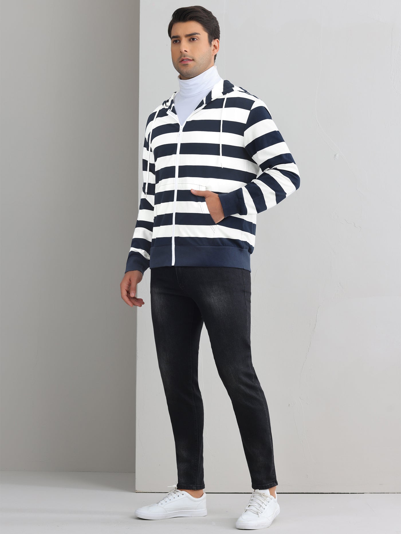 Bublédon Striped Hoodies for Men's Zip Up Long Sleeves Color Block Jackets with Pockets