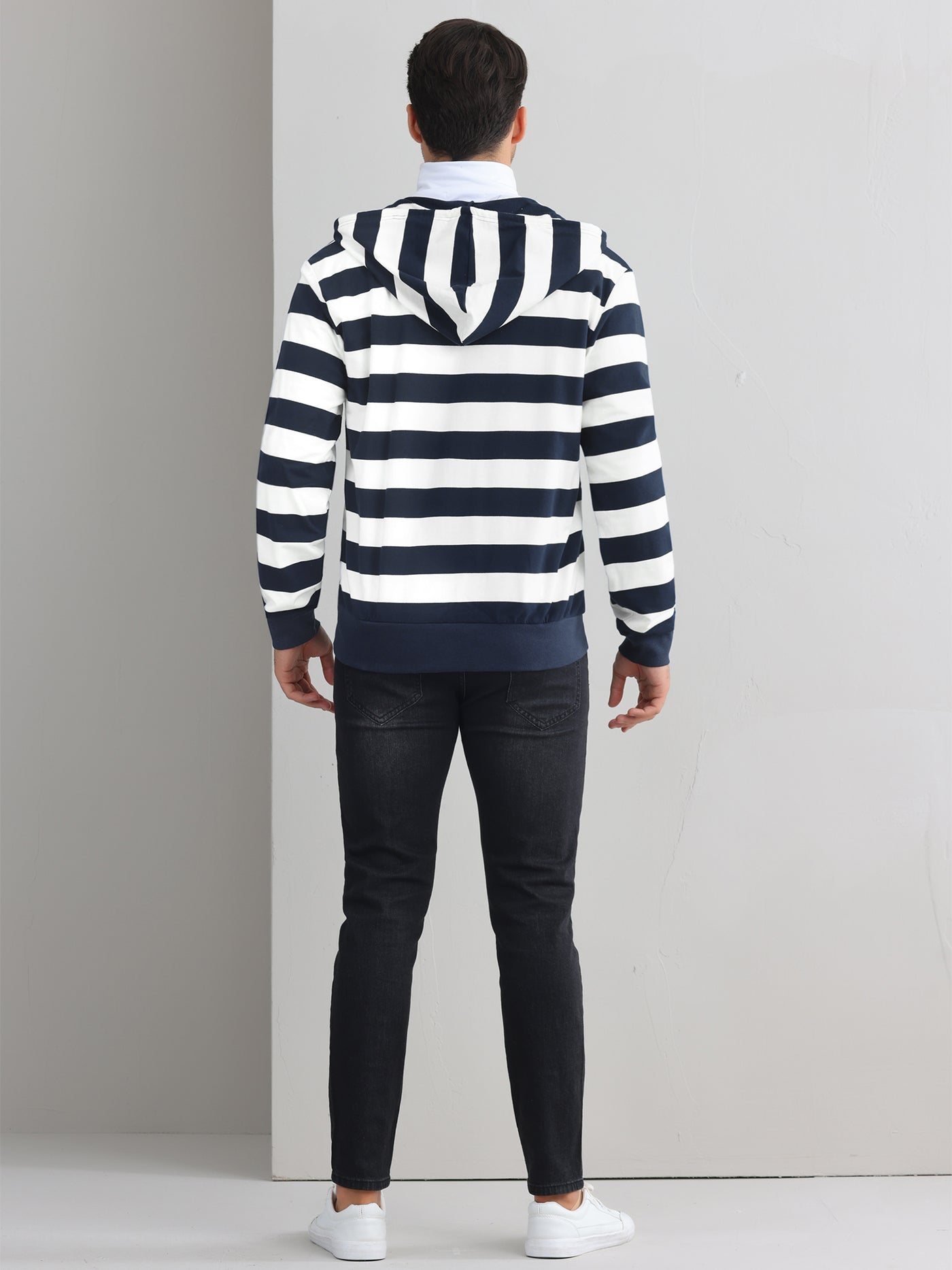 Bublédon Striped Hoodies for Men's Zip Up Long Sleeves Color Block Jackets with Pockets