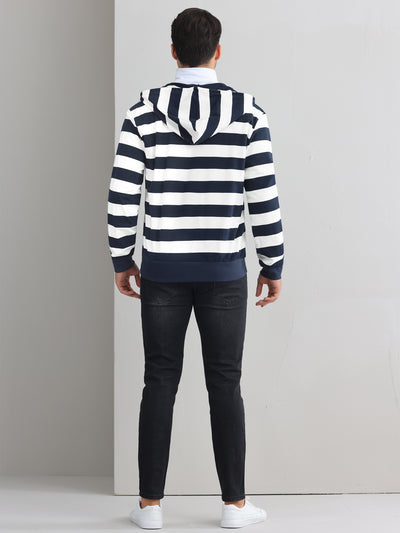 Striped Hoodies for Men's Zip Up Long Sleeves Color Block Jackets with Pockets