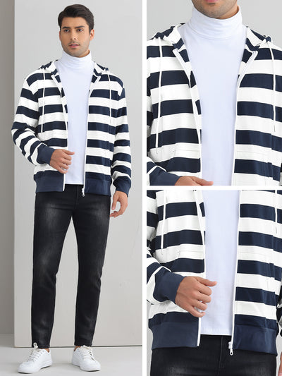 Striped Hoodies for Men's Zip Up Long Sleeves Color Block Jackets with Pockets