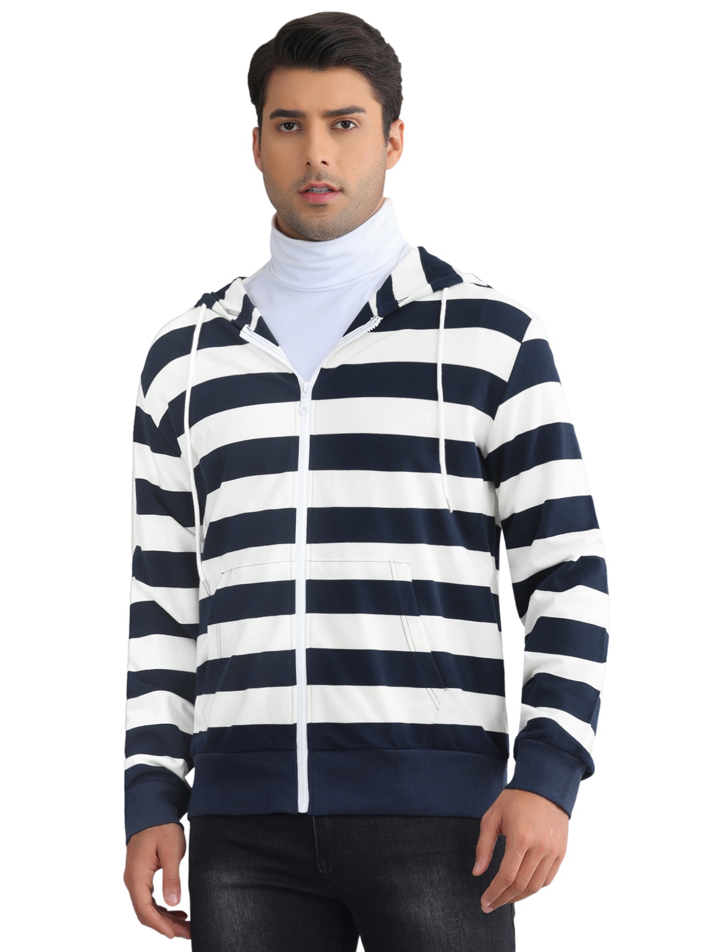 Bublédon Striped Hoodies for Men's Zip Up Long Sleeves Color Block Jackets with Pockets