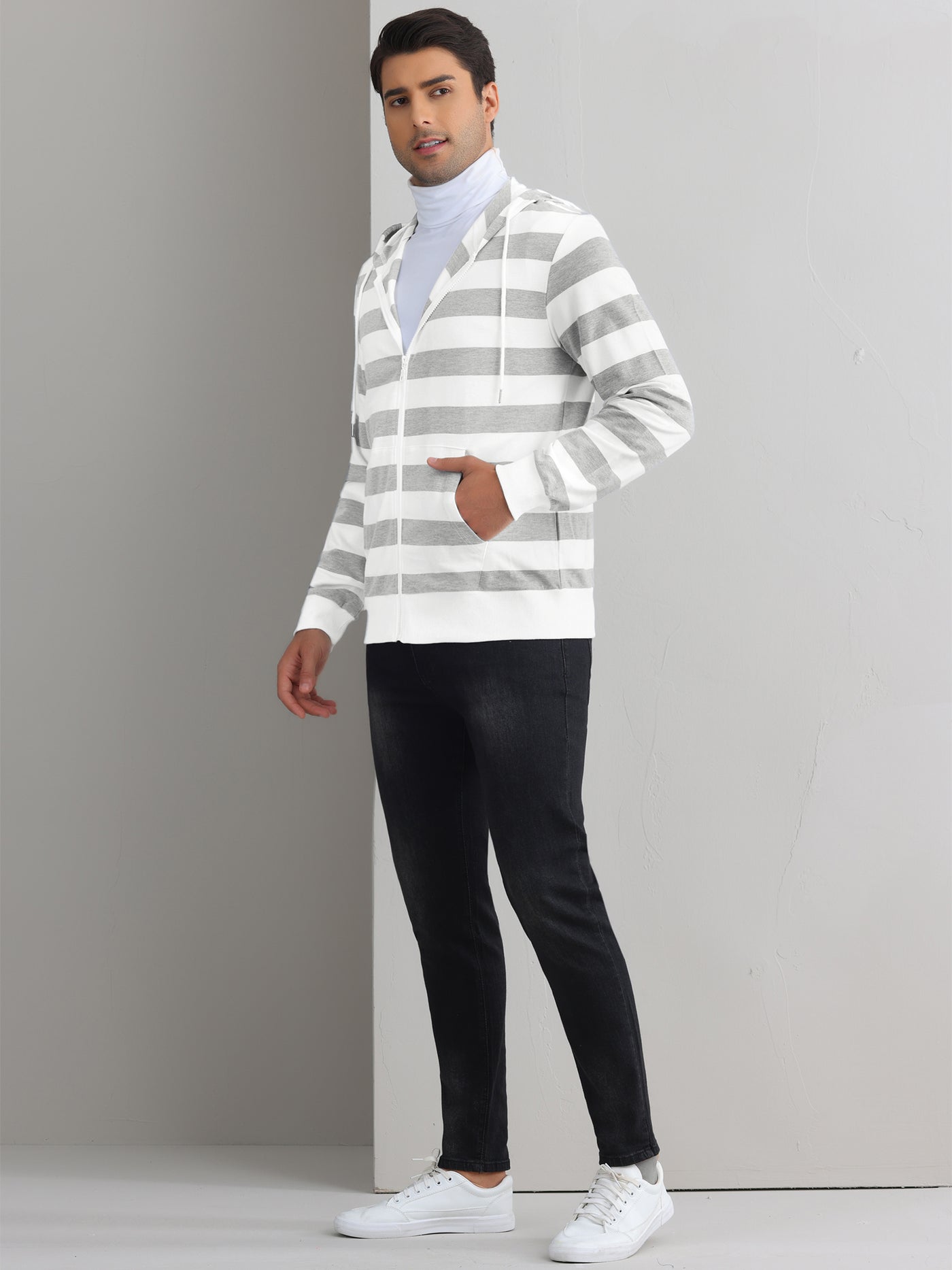 Bublédon Striped Hoodies for Men's Zip Up Long Sleeves Color Block Jackets with Pockets