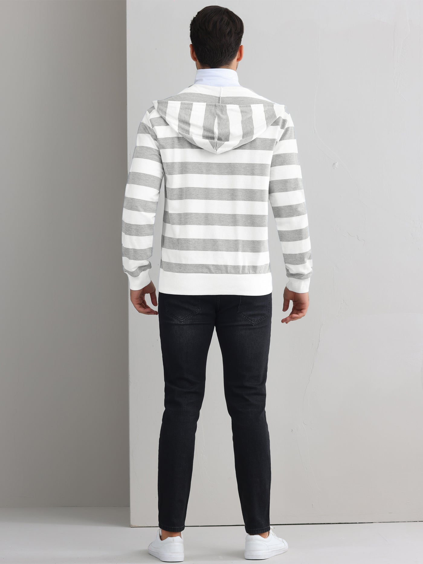 Bublédon Striped Hoodies for Men's Zip Up Long Sleeves Color Block Jackets with Pockets