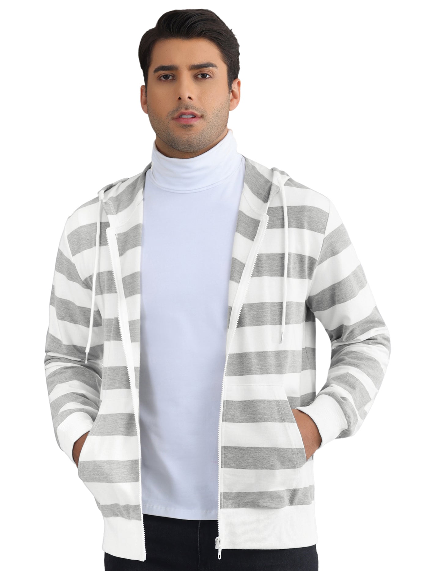 Bublédon Striped Hoodies for Men's Zip Up Long Sleeves Color Block Jackets with Pockets