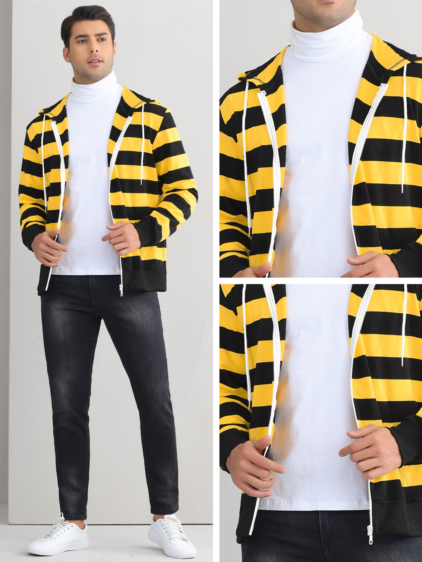 Bublédon Striped Hoodies for Men's Zip Up Long Sleeves Color Block Jackets with Pockets