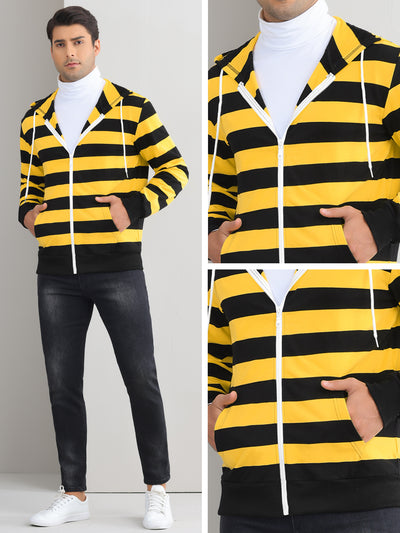 Striped Hoodies for Men's Zip Up Long Sleeves Color Block Jackets with Pockets