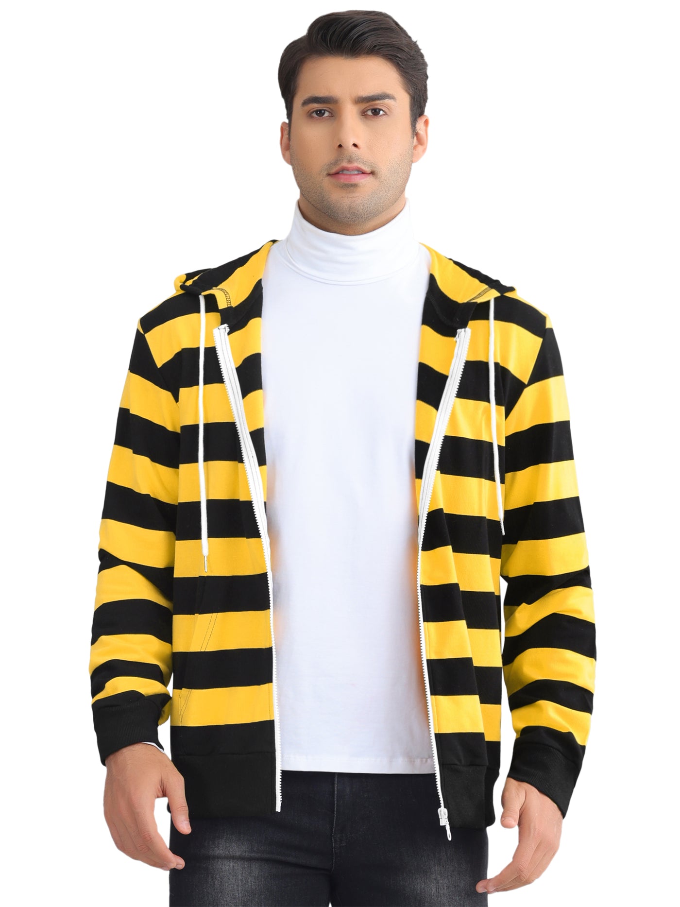 Bublédon Striped Hoodies for Men's Zip Up Long Sleeves Color Block Jackets with Pockets