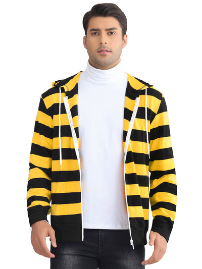 Striped Hoodies for Men's Zip Up Long Sleeves Color Block Jackets with Pockets