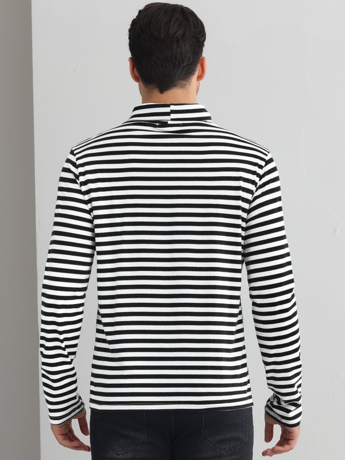 Bublédon Striped Turtleneck T-Shirts for Men's Long Sleeves Contrast Color Basic Pullover Tops