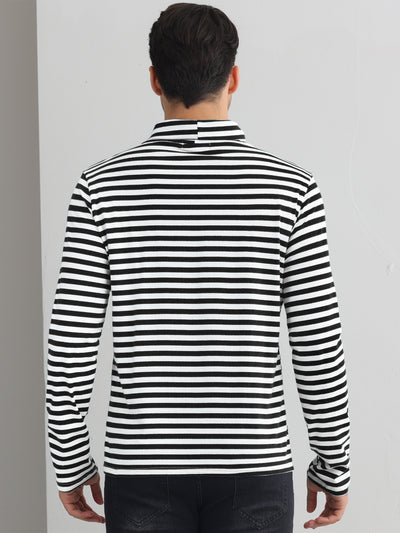 Striped Turtleneck T-Shirts for Men's Long Sleeves Contrast Color Basic Pullover Tops