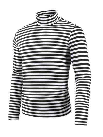 Striped Turtleneck T-Shirts for Men's Long Sleeves Contrast Color Basic Pullover Tops