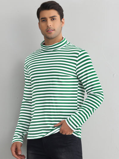 Striped Turtleneck T-Shirts for Men's Long Sleeves Contrast Color Basic Pullover Tops