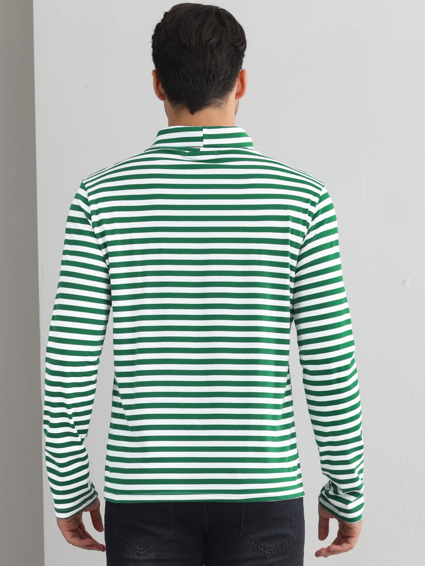 Bublédon Striped Turtleneck T-Shirts for Men's Long Sleeves Contrast Color Basic Pullover Tops