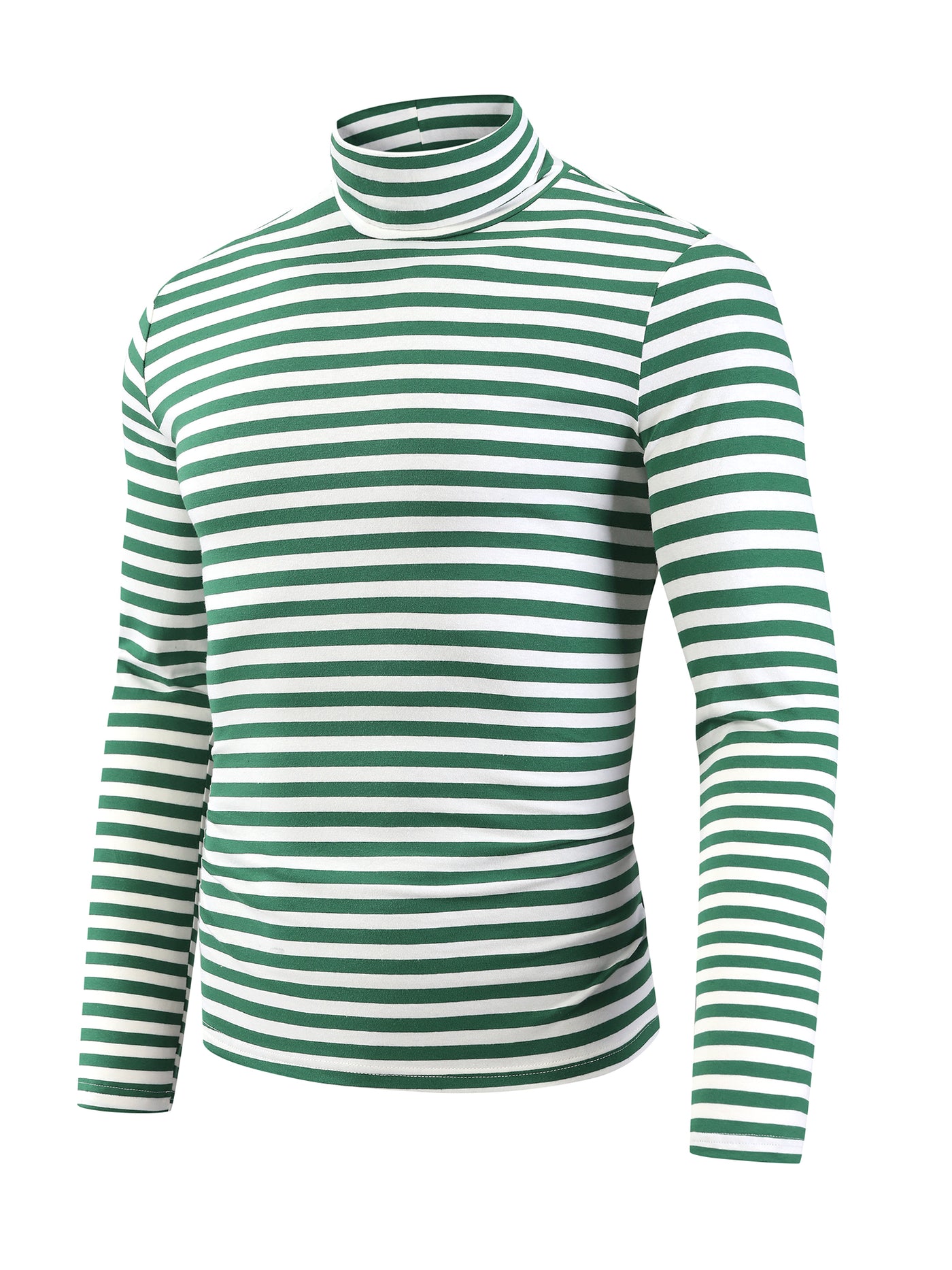 Bublédon Striped Turtleneck T-Shirts for Men's Long Sleeves Contrast Color Basic Pullover Tops