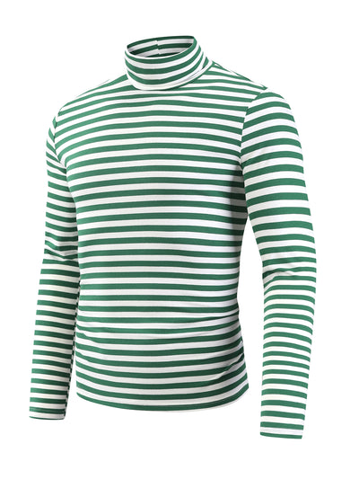 Striped Turtleneck T-Shirts for Men's Long Sleeves Contrast Color Basic Pullover Tops