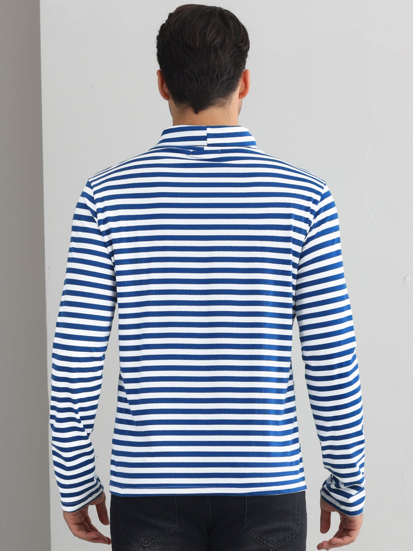 Bublédon Striped Turtleneck T-Shirts for Men's Long Sleeves Contrast Color Basic Pullover Tops