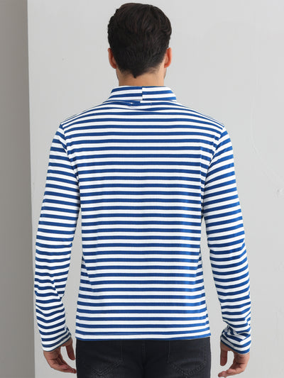 Striped Turtleneck T-Shirts for Men's Long Sleeves Contrast Color Basic Pullover Tops