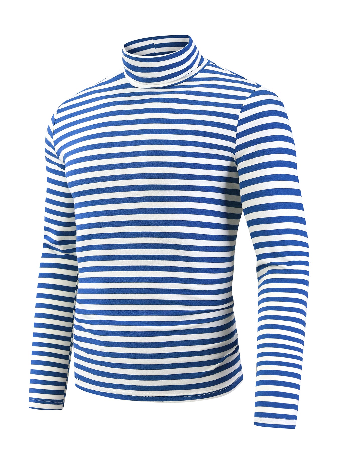 Bublédon Striped Turtleneck T-Shirts for Men's Long Sleeves Contrast Color Basic Pullover Tops