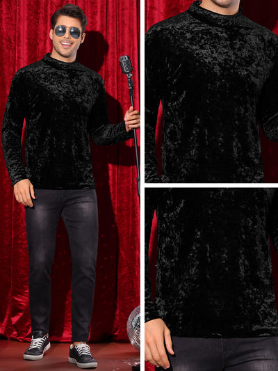 Velvet T-Shirt for Men's Mock Turtleneck Long Sleeves Velour Basic Tee Tops